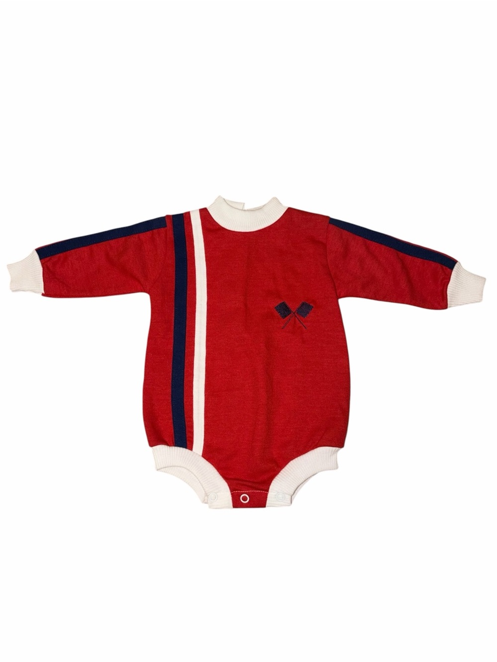 Vintage 70s Red Navy Racing Stripe Baby Romper 6m Preppy Americana Collegiate